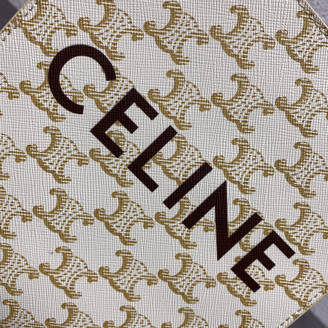 Celine Mini Vertical Cabas In Triomphe Canvas And Calfskin With Celine Print White 193302